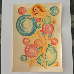 Vintage Meyercord Co. Beauty Bubble Pinup Girl TRANSFER DECAL Wall Furniture